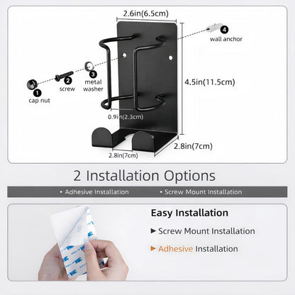 Hair Dryer Holder Wall Mounted, Stainless Steel Blow Dryer Holder for Bathroom, Hair Dryer and Straightener Holder Adhesive or Drilling, Hair Tool Organizer for Salon Barber Shops Banjekt