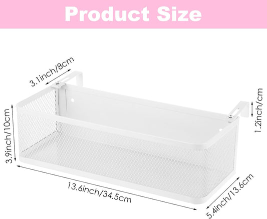 Bedside Caddy Shelf for Bunk Bed - Large Capacity Bed Caddy Organizer with Hooks for Office Cubicle Walls, Dorm Room Essentials, White, 14x5x4 Inch