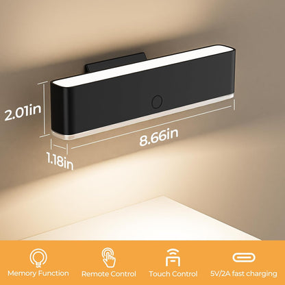 MOITA Battery Operated Wall Sconce Set of 2 Wireless Wall Lamp with Remote Control & Touch Control Rechargeable LED Wall Lights 3 Color Temperatures 360° Rotatable for Bedroom Living Room Black