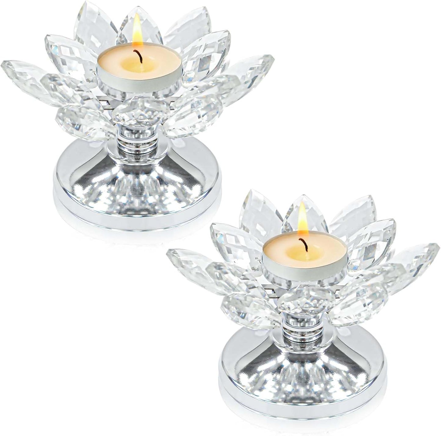 1 PC Gold Crystal Flower Tea Light Holder, Glass Tealight Candlestick with Metal Base, Votive Candle for Table Centerpiece, Wedding/Parties Decor, Nice Gift