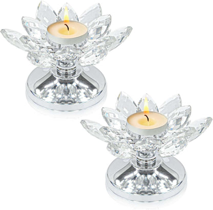 1 PC Gold Crystal Flower Tea Light Holder, Glass Tealight Candlestick with Metal Base, Votive Candle for Table Centerpiece, Wedding/Parties Decor, Nice Gift