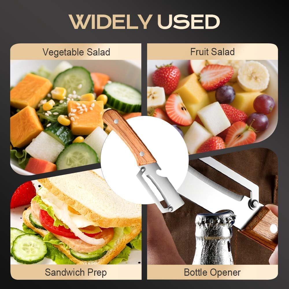 Multi-Functional Vegetable Peeler for Kitchen, 2026 New Stainless Steel Peeler with Wooden Handle and Bottle Opener, Kitchen Tool for Fruit Veggie Pumpkin, Gifts for Mom (2PCS)