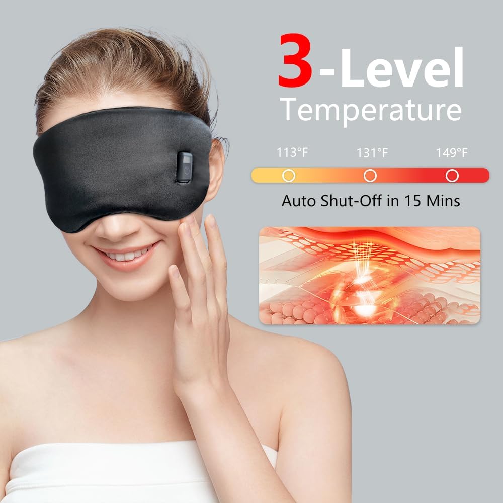 Joythink Cordless Sleep Mask Heated Eye Mask for Dry Eyes,Eye Relief,with 3 Temperature Settings and Timer Control,Washable Eye Mask,Gifts for Friends