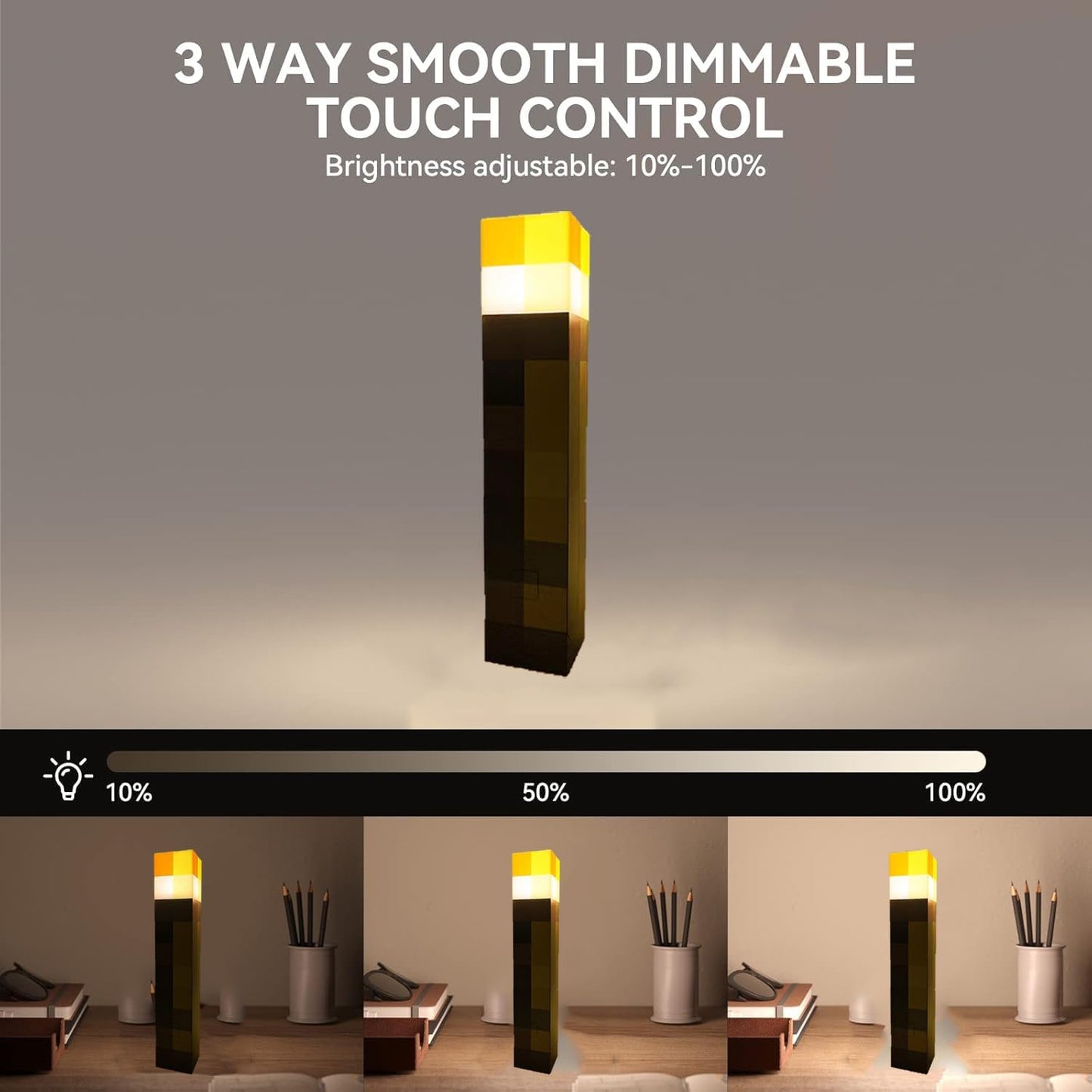 Light-up Wall Torch Lamp with 3 Lighting Levels, Hand Held & Wall Mountable Table Lamps, USB Rechargeable Night Light, Costume Cosplay Bedside Lamp for Home/Office Decor