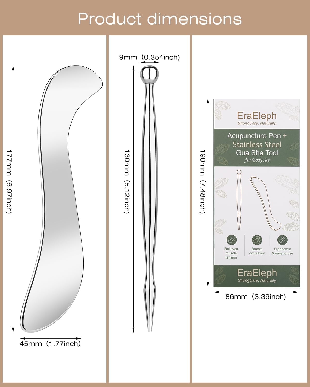 2 in 1 Acupressure Pen and Scraper Set, Stainless Steel Muscle Scraper Tool, Body Gua sha Tool for Physical Therapy, Deep Tissue Massage, Myofascial Release Tool