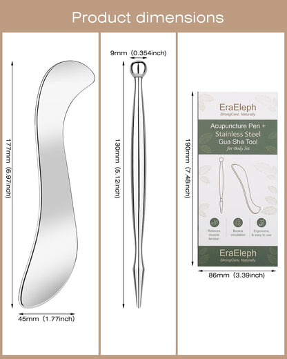 2 in 1 Acupressure Pen and Scraper Set, Stainless Steel Muscle Scraper Tool, Body Gua sha Tool for Physical Therapy, Deep Tissue Massage, Myofascial Release Tool