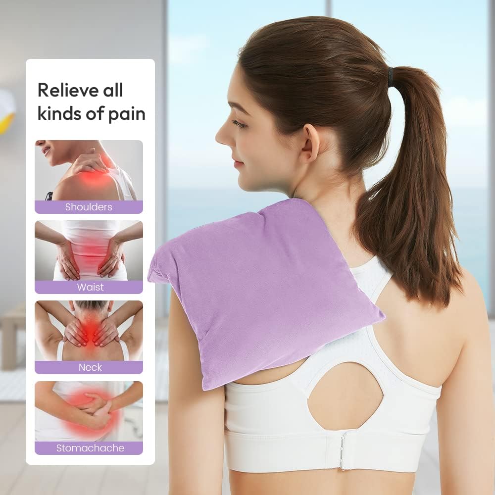 MORLIDEN Microwavable Heated Neck Wrap Warmer and Shoulder Weighted Heating Pad Microwave for Hot and Cold Compress - Purple