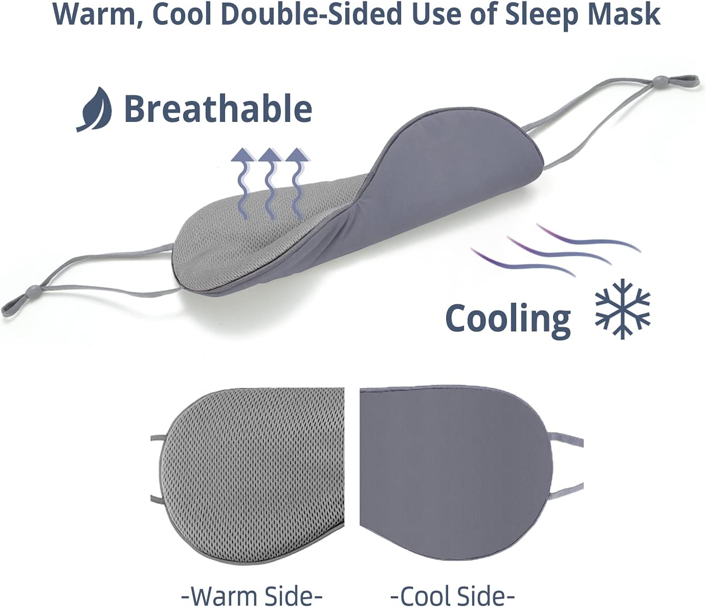Sleeping Mask 2 Pack, Warm, Cool Double-Sided Use of Sleep Mask, Super Soft Blindfold with Adjustable Strap, Block Out Light, Comfort Sleep Eye Mask for Travel Meditation Nap Black