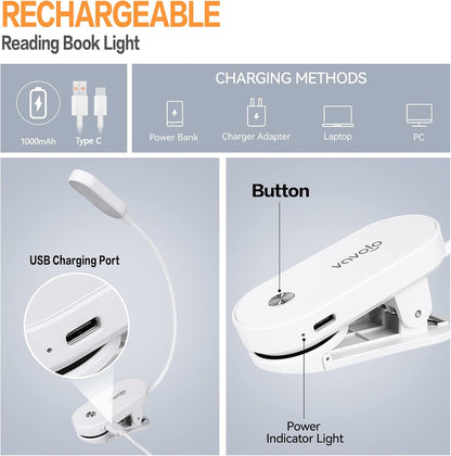 VAVOFO Rechargeable Book Light, 14 LEDs Eye Care Clip On Amber Reading Light for Bookworms Reading in Bed with 9 Colors 9 Brightness (Blue)