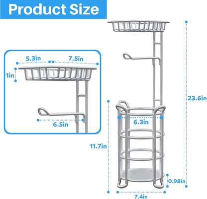 Toilet Paper Holder Stand with Shelf, Free Standing Tissue Roll Storage Rack with Dispenser for Bathroom, Black