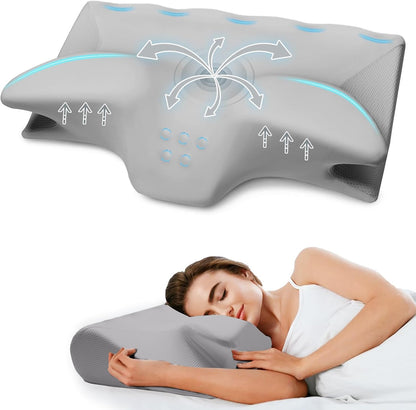 Cervical Pillow for Neck Pain Relief, Cooling Contour Memory Foam Pillows Support Odorless Ergonomic Neck Pillow Adjustable Orthopedic Bed Pillow for Side Back Stomach Sleeper with Pillowcase,Snow