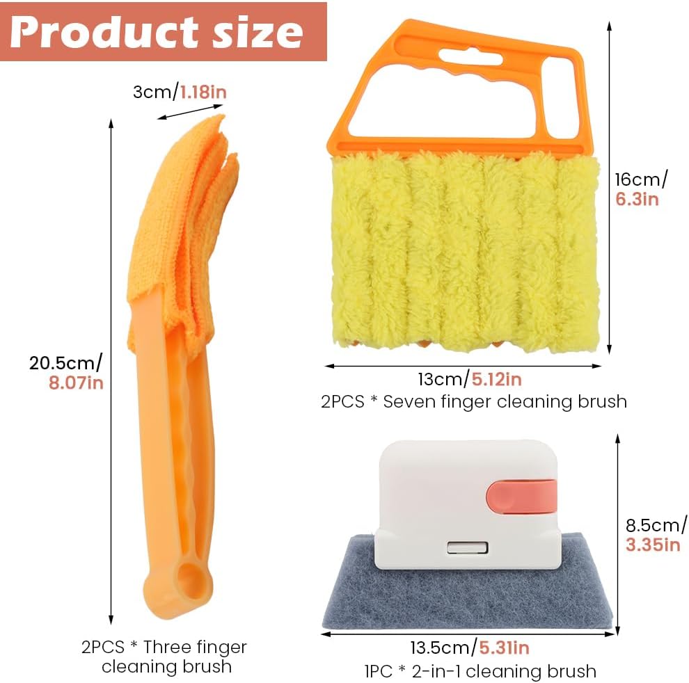 5Pcs Window Blind Cleaning Set, Washable 7 Fingers Duster Brush | Dusting Cleaner Tool, Blinds Air Conditioner Keyboard Fan Duster Dirt Housekeeping Tool
