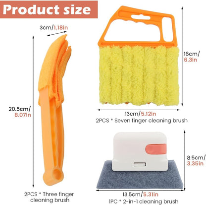 5Pcs Window Blind Cleaning Set, Washable 7 Fingers Duster Brush | Dusting Cleaner Tool, Blinds Air Conditioner Keyboard Fan Duster Dirt Housekeeping Tool
