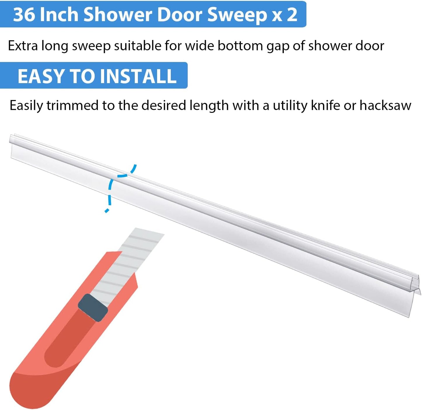 2-Pack Butecare Frameless Shower Door Bottom Seal for Glass Doors – Stop Shower Leaks and Create a Water Barrier (3/8” x 39”)