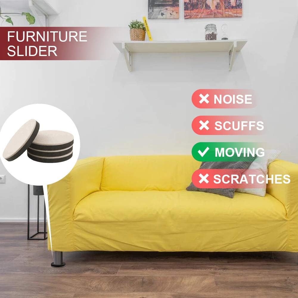 Furniture Sliders, 20pcs-3 1/2” Felt Furniture Sliders for Carpet, Furniture Pads Hardwoods Floors, Heavy Furniture Movers Sliders, Reusable Moving Pads, Floor Protectors for Carpet