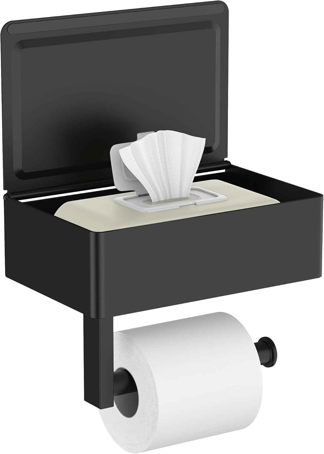 FORIOUS Toilet Paper Holder with Shelf, Wall-Mounted Modern Wipes Dispenser | Brushed Nickel | Toilet Paper Holder with Storage for Bathroom | Fits Wipes, Sanitary Napkin, Tampon | 8.0"x5.3" Large Shelf