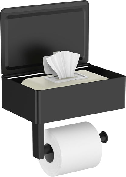 FORIOUS Toilet Paper Holder with Shelf, Wall-Mounted Modern Wipes Dispenser | Brushed Nickel | Toilet Paper Holder with Storage for Bathroom | Fits Wipes, Sanitary Napkin, Tampon | 8.0"x5.3" Large Shelf