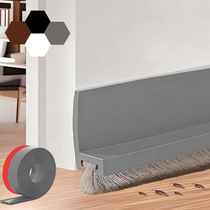 39-inch Door Draft Stopper with Brush - Adhesive Weather Stripping Seal for Exterior/Interior Doors | Under Door Sweep Blocks Drafts, Noise & Dust | Fits 1/4"-1" Gaps(White)