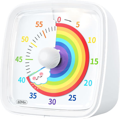 Yunbaoit Visual Timer with Night Light, 60 Minute Countdown, Light Blue | 3 Alarm Modes, Mute Flash, for Kids and Adults, Time Management Tool for Classroom, Home, School, and Work