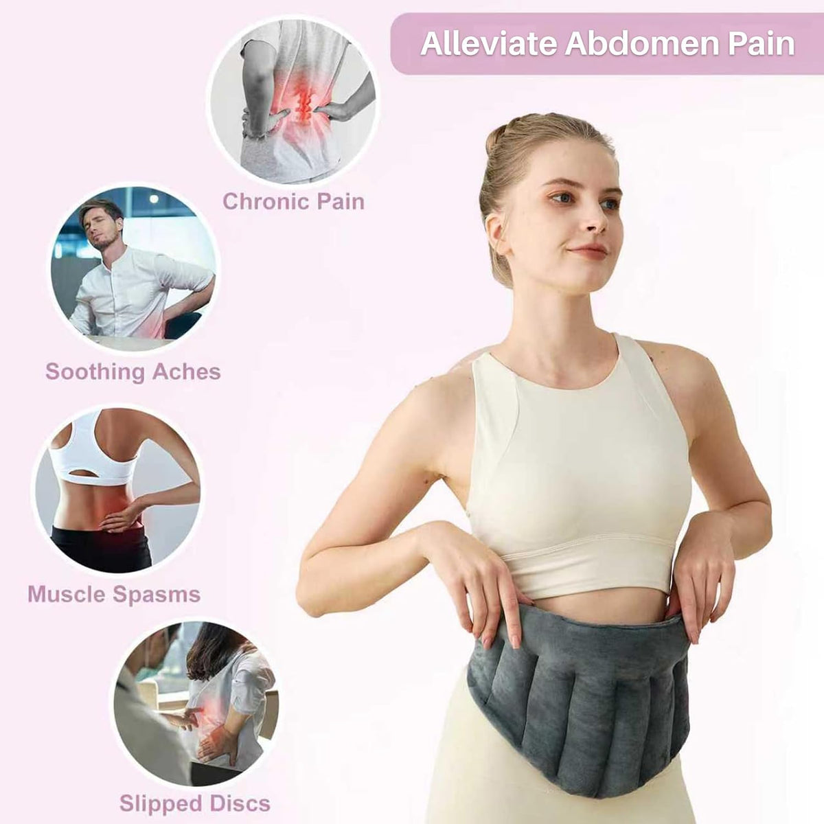 Microwavable Heating Pad for Lower Back, Waist, Stomach, and Shoulder, Hands-Free Wearable Microwavable Waist Wrap with Fastening Straps, Hot and Cold Compress for Daily Relaxation, Lavender Scented