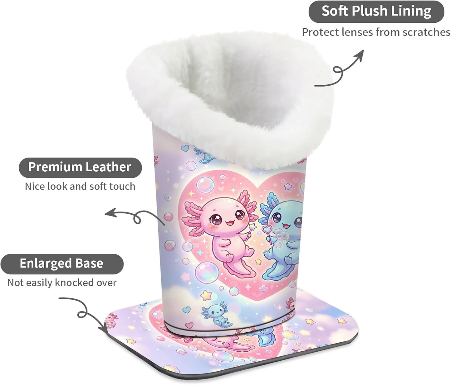 Plush Lined Eyeglasses Holder, Cute Magnetic PU Leather Glasses Stand Case for Women Men Kids