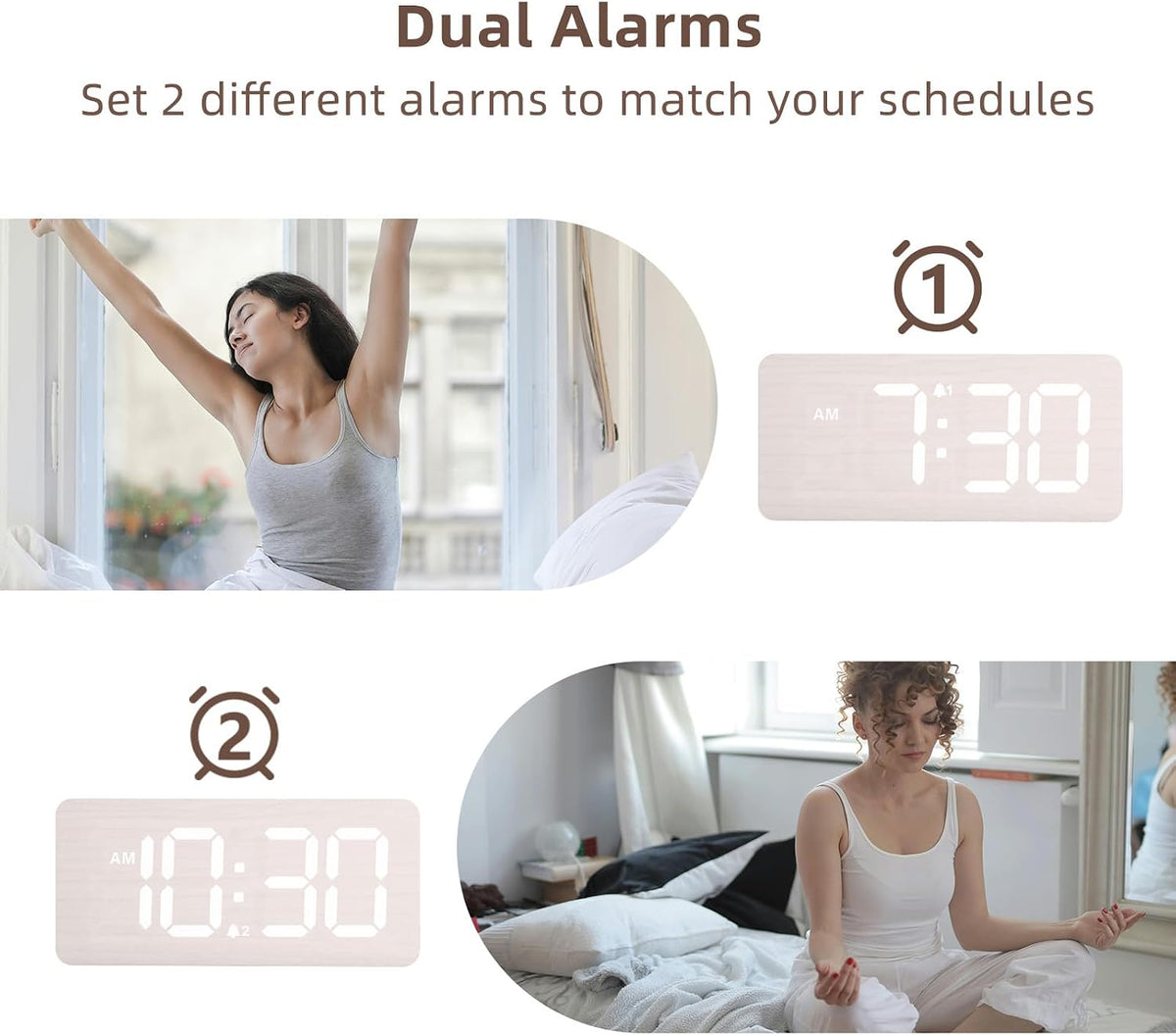 uscce Wooden Digital Alarm Clocks for Bedrooms with 0-100% Dimmable Display