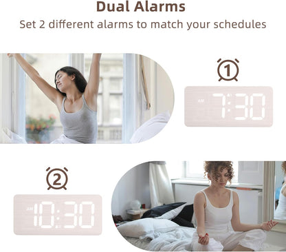 uscce Wooden Digital Alarm Clocks for Bedrooms with 0-100% Dimmable Display