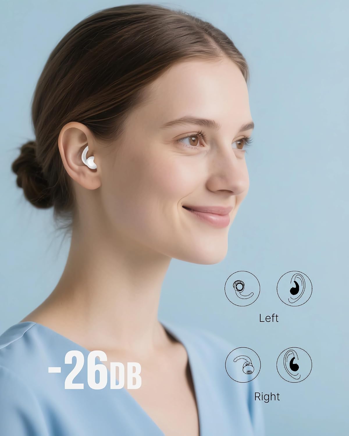 Afflatus Ear Plugs for Sleep and Noise Reduction, Soft & Comfort, 26dB | Snug Ear-Hug Fit, Side Sleep Comfort, Non-In-Ear, 2 Pairs 2 Sizes (S+L), Delicate Giftbox, Washable, Reusable