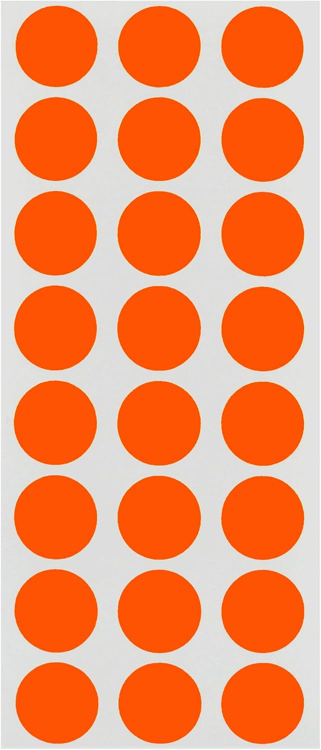 1/2" Removable Dot Stickers, 5 Fluorescent Colors, 1200/Pack | Round Dot Labels in 5 Colors with Writable Matte Paper for Offices, Food Service and Medical Use. Made in USA