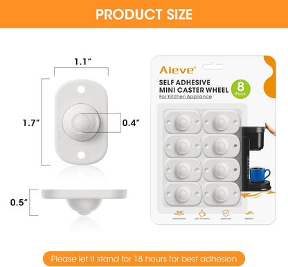 Aieve Appliance Rollers, 8 Pack Small Appliance Slider, Self Adhesive Caster Wheels, Mini Swivel Wheels for Kitchen Countertop Easy Moving