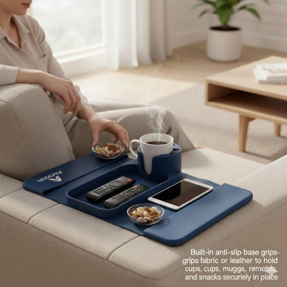 Silicone Couch Cup Holder Tray for Sofa Armrest, Non-Slip Sofa Organizer with Cup Holder, Phone Remote Tablet Storage, Couch Armrest Caddy for Drinks Snacks Living Room (Blue Navy)