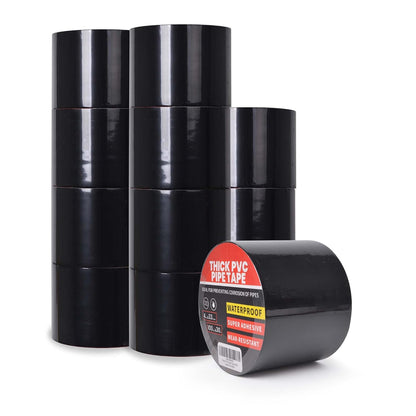TAPEBEAR Corrosion Protection Pipe Tape 10mil PVC Pipe Wrap Tape 4" Wide | 33Yard/Roll Waterproof PVC Black Tape Hose Leak Proof Thicker for Drain Pipe, Metal Electrical Outdoor Underground Pipe