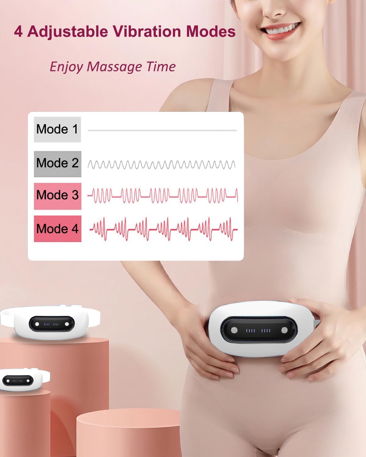 Portable Cordless Menstrual Heating Pad with 4 Heat Levels and 4 Massage Modes,Electric, Fast Large Heating Belly Wrap Belt (Black)