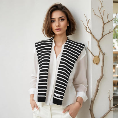 WaJuemy Women's Sweater Shawl Wraps Sleeves Knitted Collar Sweater Scarf Top Casual Lightweight Shoulder Cape Accessories