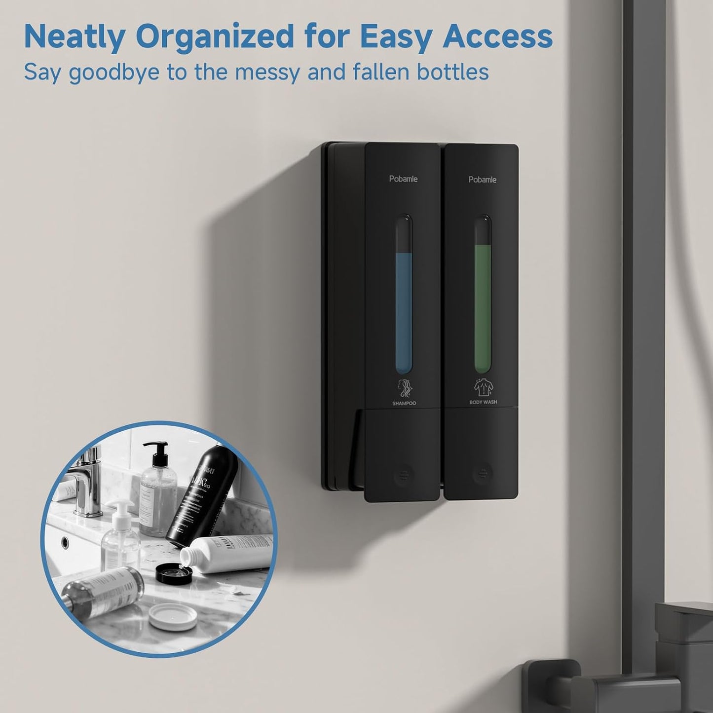 Shampoo and Conditioner Dispenser - Shower Soap Dispenser Wall Mounted No Drill - Shampoo Conditioner Body Wash Dispenser 3 Chamber - Easy Install for Bathroom Hotel Black 1200ml