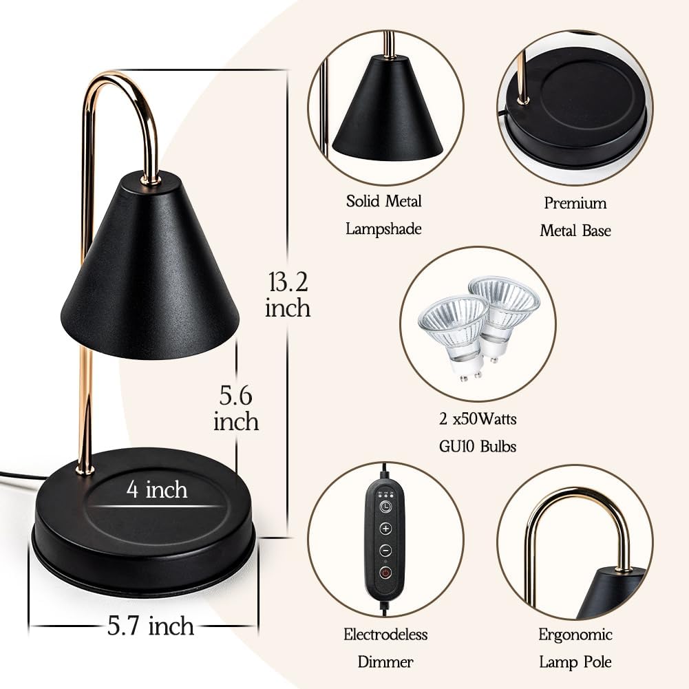 Vintage Candle Warmer Lamp with Timer Dimmer, Adjustable Height | Vintage farmhouse style with 2 bulbs, adjustable height, timer and dimmer for flameless fragrance in bedroom or home gifts