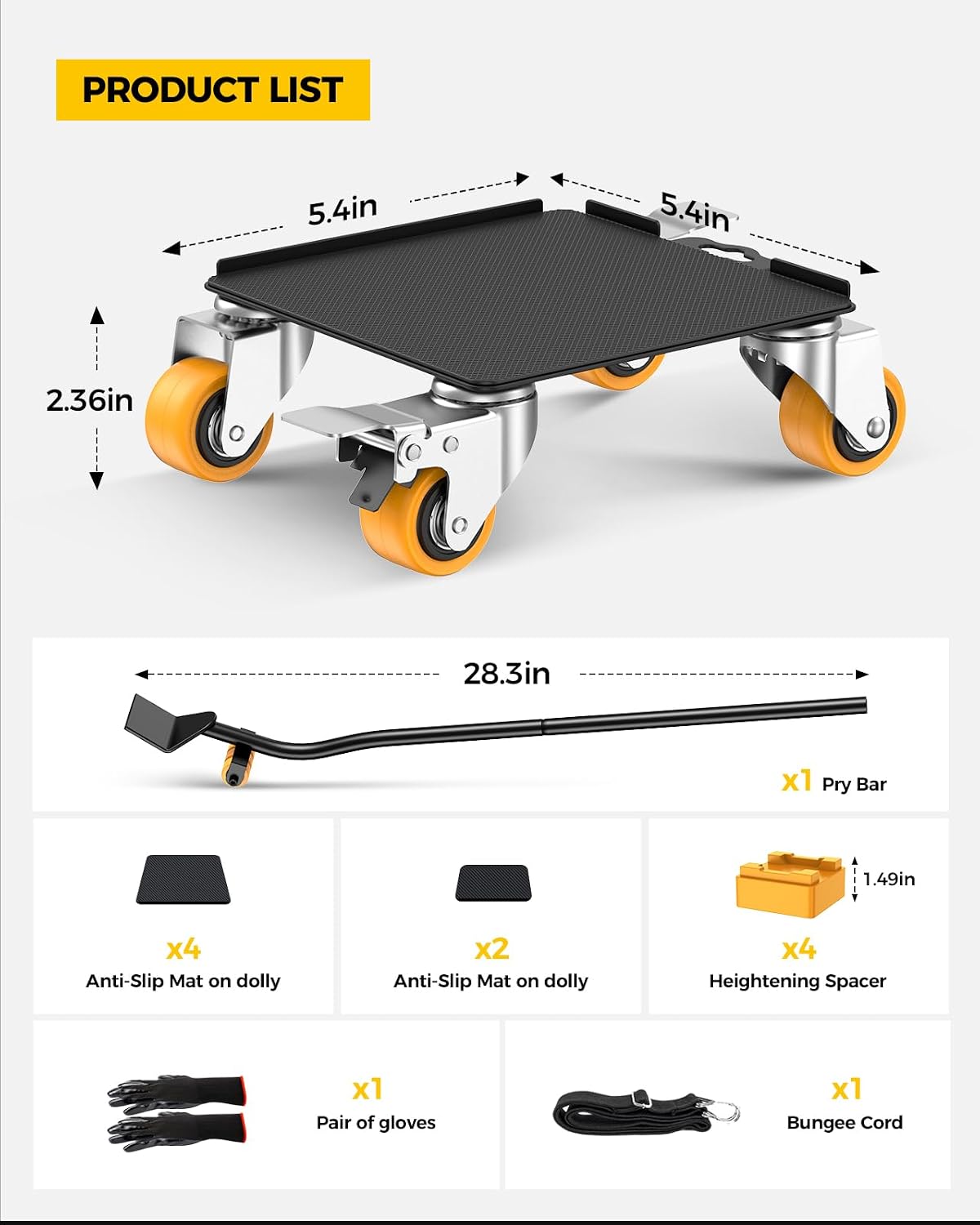 KYX Furniture Dolly, Furniture Movers with 4 Wheels,Carbon Steel Panel Heavy Duty Dolly, Furniture Lifter with 360° Rotatable Silent Floor-Friendly Universal Wheels, Max Load 2000LBS (5.4x5.4 in)