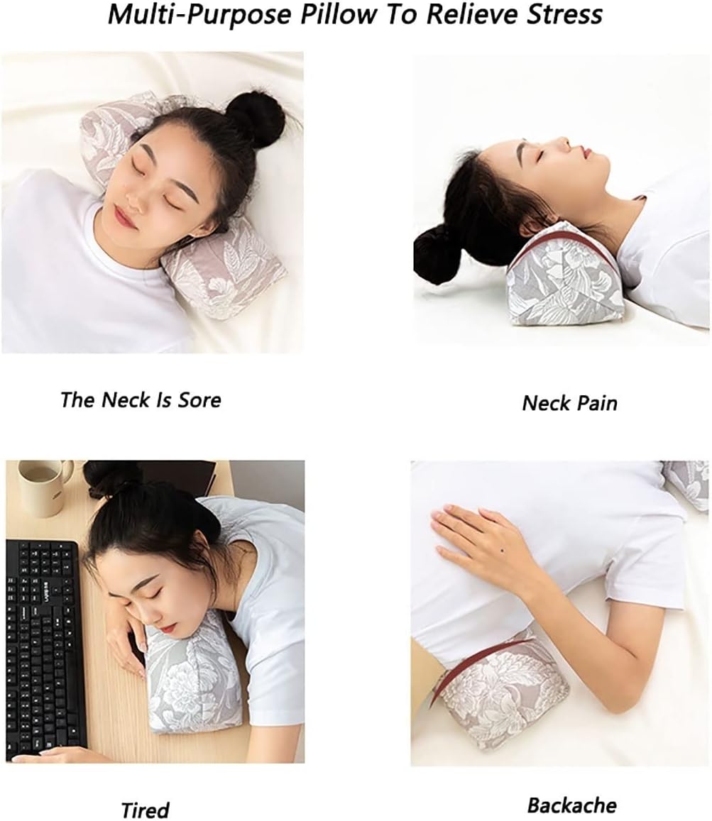 Neck & Cervical Pillows, Buckwheat Pillow Cervical Neck Roll Pillow Buckwheat Hulls Filling Cooling Round Pillows Lunch Break Buckwheat Pillow Office Waist Support Organic Buckwheat Pillow ( Color : A