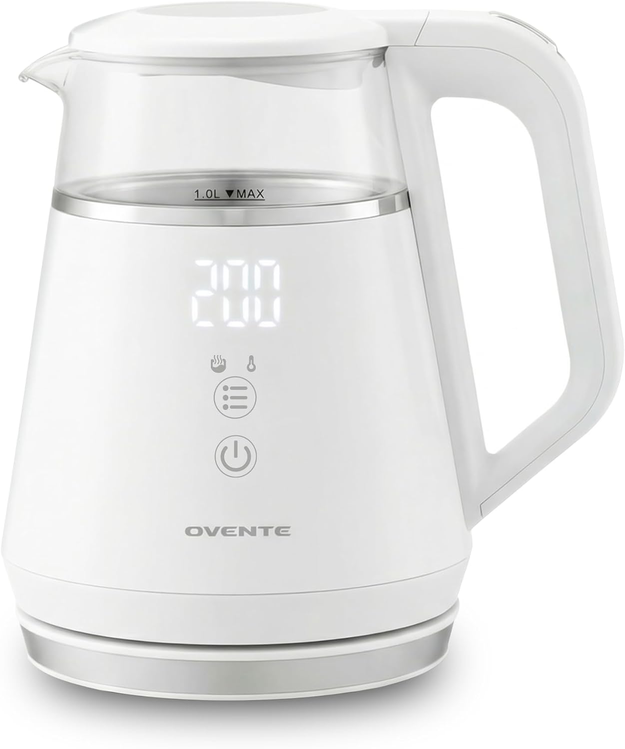 OVENTE 1L Electric Kettle with Temperature Control, 1500W, Black KD95B | Water Boiler With Digital Display, 5Hr Keep Warm, Auto Shut-Off, Double-Wall Cool-Touch Exterior, BPA-Free Borosilicate Glass