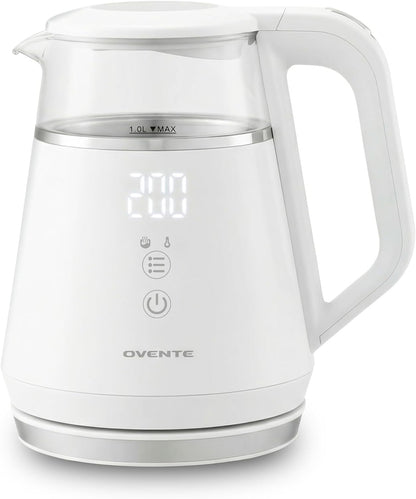 OVENTE 1L Electric Kettle with Temperature Control, 1500W, Black KD95B | Water Boiler With Digital Display, 5Hr Keep Warm, Auto Shut-Off, Double-Wall Cool-Touch Exterior, BPA-Free Borosilicate Glass