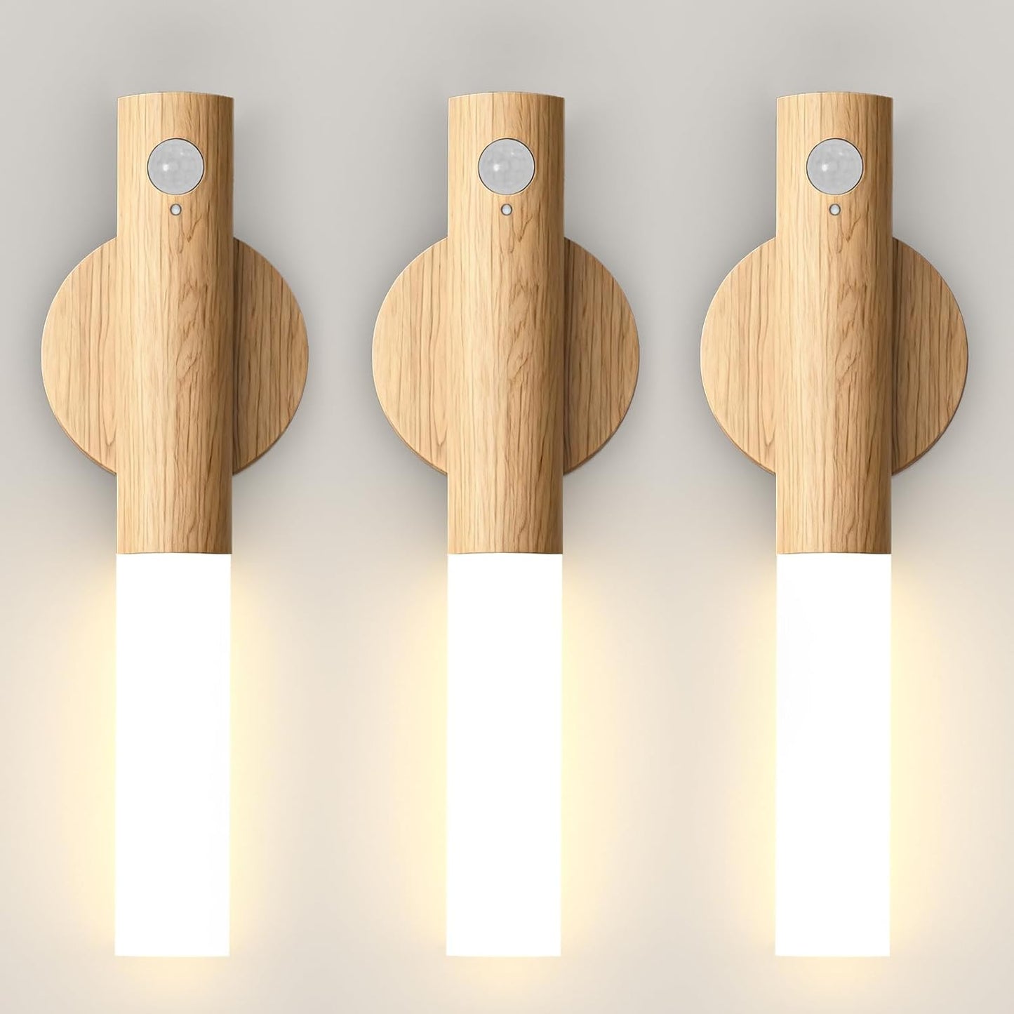 iThird Motion Sensor Light Indoor, 2200mAh Rechargeable Wall Sconce | Battery operated wall lights magnetic night lights wooden wall decor for stairways, hallways, bedrooms and picture lighting