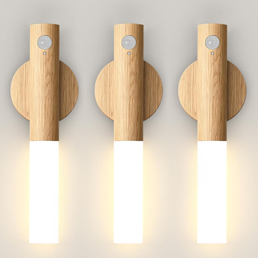iThird Motion Sensor Light Indoor, 2200mAh Rechargeable Wall Sconce | Battery operated wall lights magnetic night lights wooden wall decor for stairways, hallways, bedrooms and picture lighting