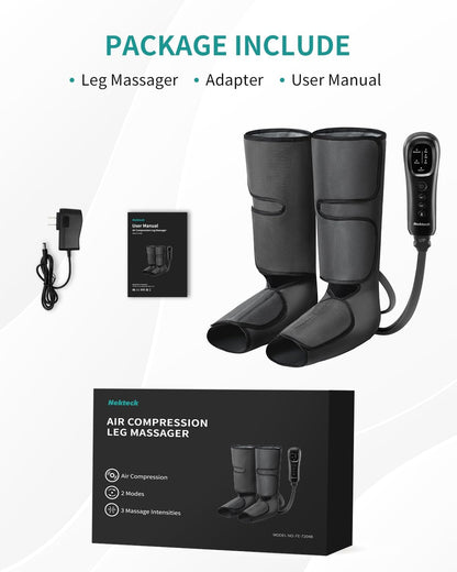Nekteck Leg Compression Massager for Circulation and Relaxation | FSA Eligible HSA Foot and Calf Massage, 2 Modes, 3 Intensities, 20 Mins Auto-Off, Hand-held Controller, Adjustable Leg Wraps