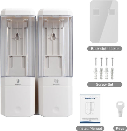 GlintGath Shower Dispenser 3 Chamber No Drill Wall Mounted Shampoo Conditioner Body Wash Dispenser, Large Capacity 1500ML, Black