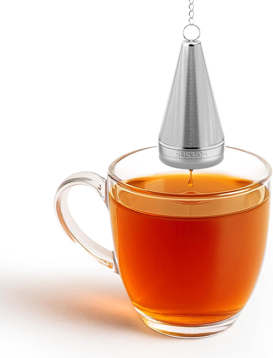304 Stainless Steel Tea Strainer Fine Mesh Tea Infuser for Loose Leaf Tea | Feelife Cone Loose Leaf Tea Steeper with a Drip Tray, Tea Ball for Cup Mug Teapot Bottle Kettle