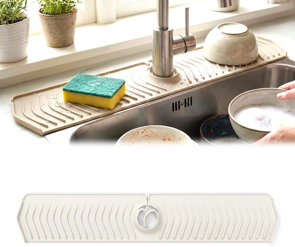 Kitchen Sink Faucet Mat, 2025 New Foldable Faucet Mat for Kitchen Sink, 30in Silicone Faucet Guard & Draining Mat Keep Countertops Dry Splash Guard (Green, 30in)