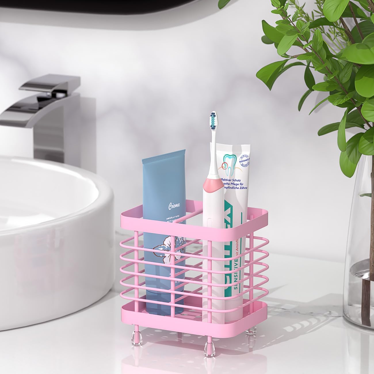 Luxspire Toothbrush Holders for Bathroom, Stainless Steel, 6 Slots, Black | Toothbrush Holders With Drainage, For Bathroom Countertop & Kitchen Sink, Bathroom Accessories