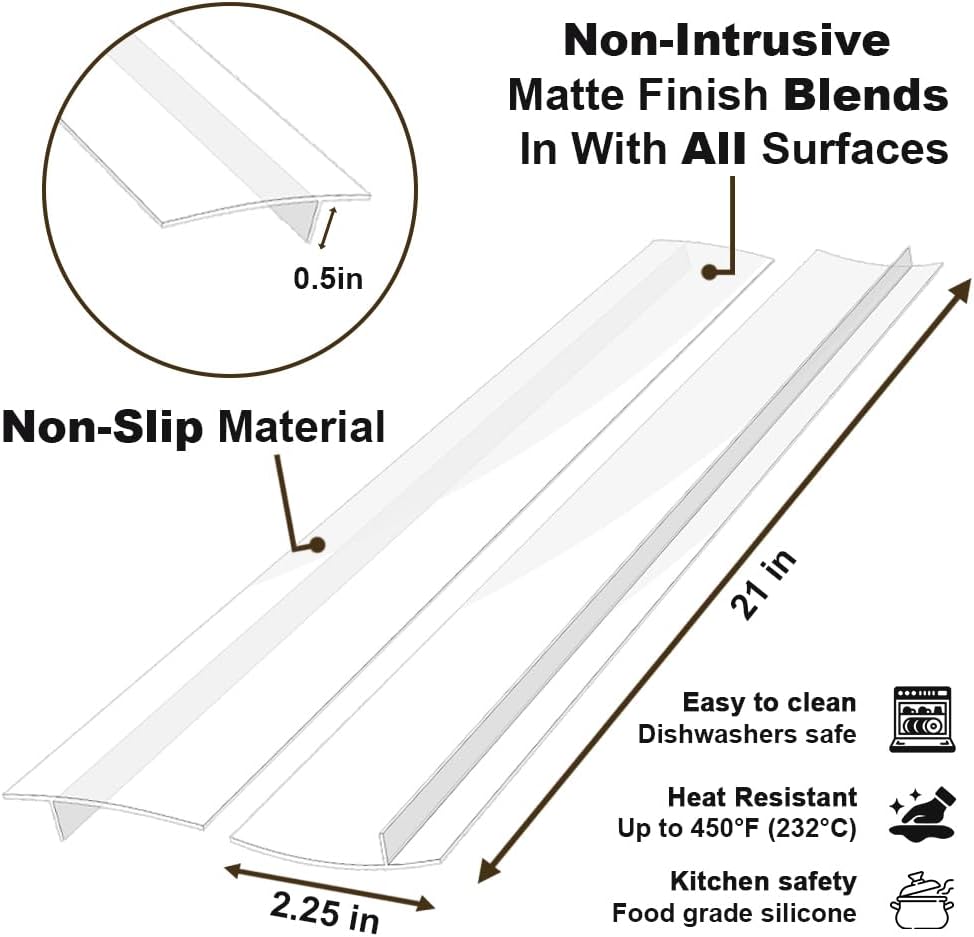 Silicone Stove Counter Gap Cover 30 Inch Side Range Gap Filler 2 Pack Black | Extra long kitchen stove gap covers, 0.2-1 inch gap, heavy 10 oz, cut to size, oven crack guards between stove and counter