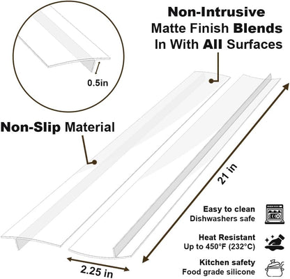 Silicone Stove Counter Gap Cover 30 Inch Side Range Gap Filler 2 Pack Black | Extra long kitchen stove gap covers, 0.2-1 inch gap, heavy 10 oz, cut to size, oven crack guards between stove and counter
