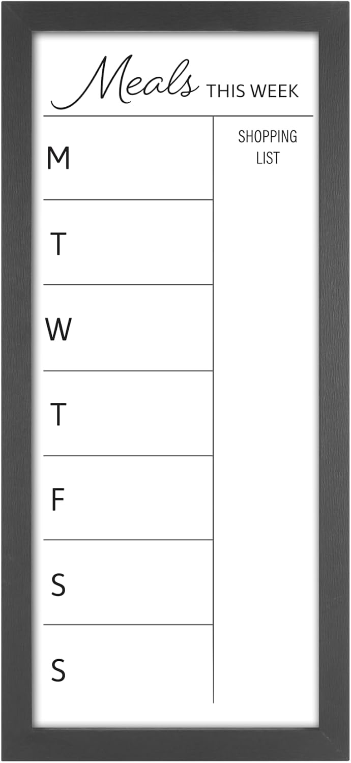 MCS Dry Erase Weekly Meal Planner Black Framed Calander Whiteboard, 11x24 | Dry Erase Weekly Meal Planner Black Framed Calander Whiteboard Frame, 11x24 Inch